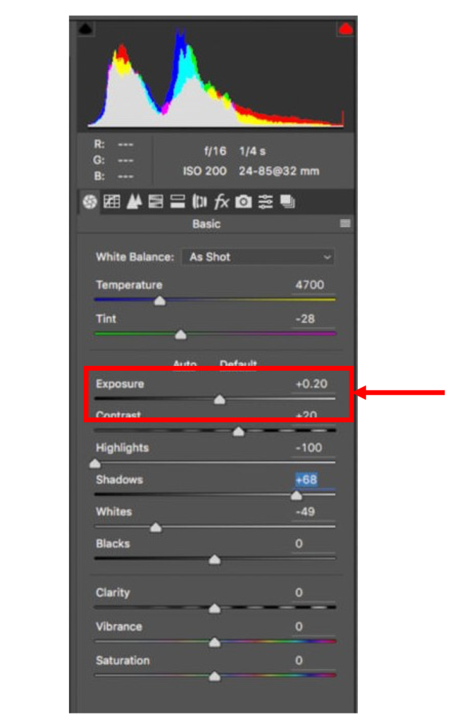 Adobe Lightroom Exposure Slider Location