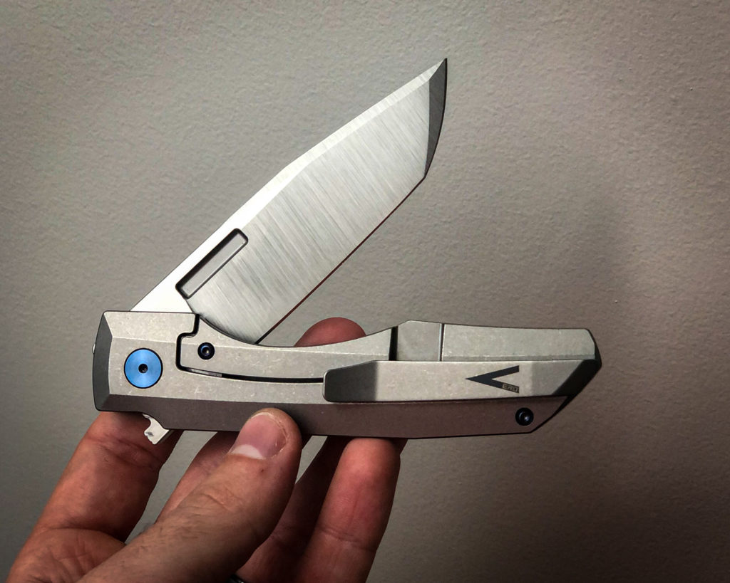 Vero Engineering Impulse Knife Open Blade in Hand