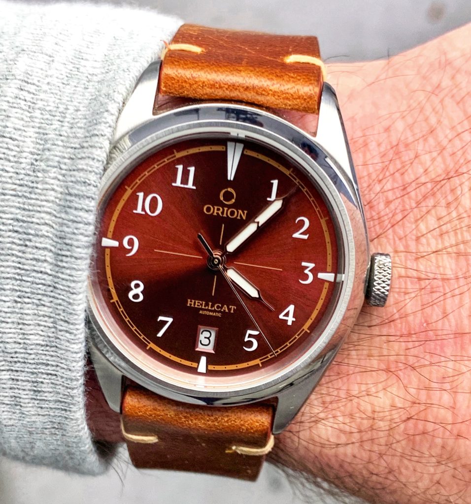 Orion Hellcat Automatic Watch in Red Wrist Shot
