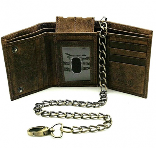 Crazy Horse Leather Chain Wallet for Men