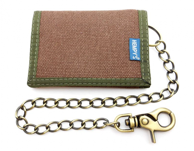 Hempy's Tri-Fold Men's Chain Wallet in Beige and Green
