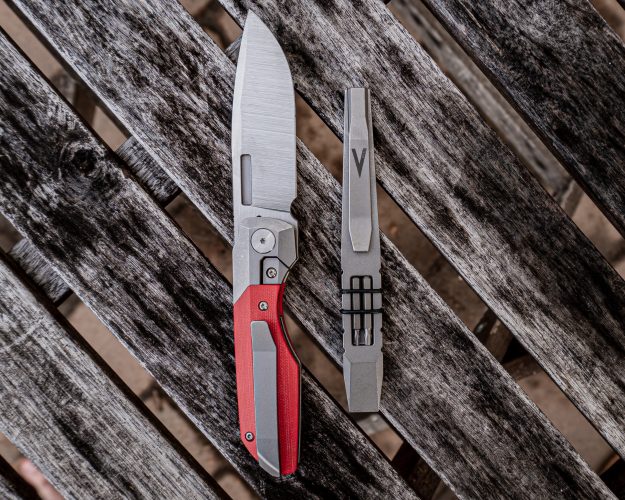 Vero Engineering Bolster Lock Folding Knife Red Scales Open